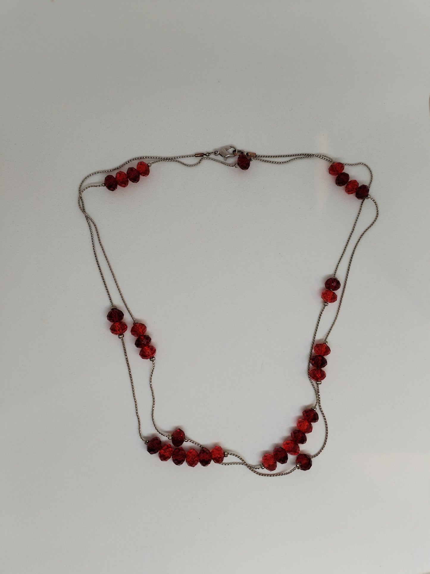Silver & red long necklace