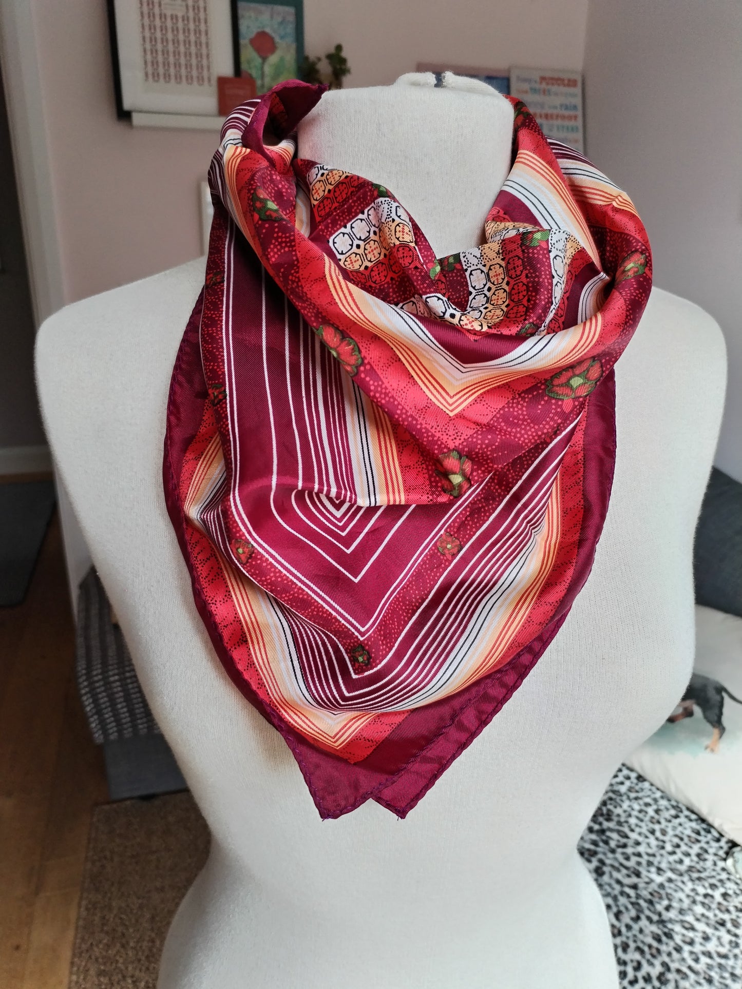 Hand painted vintage red scarf