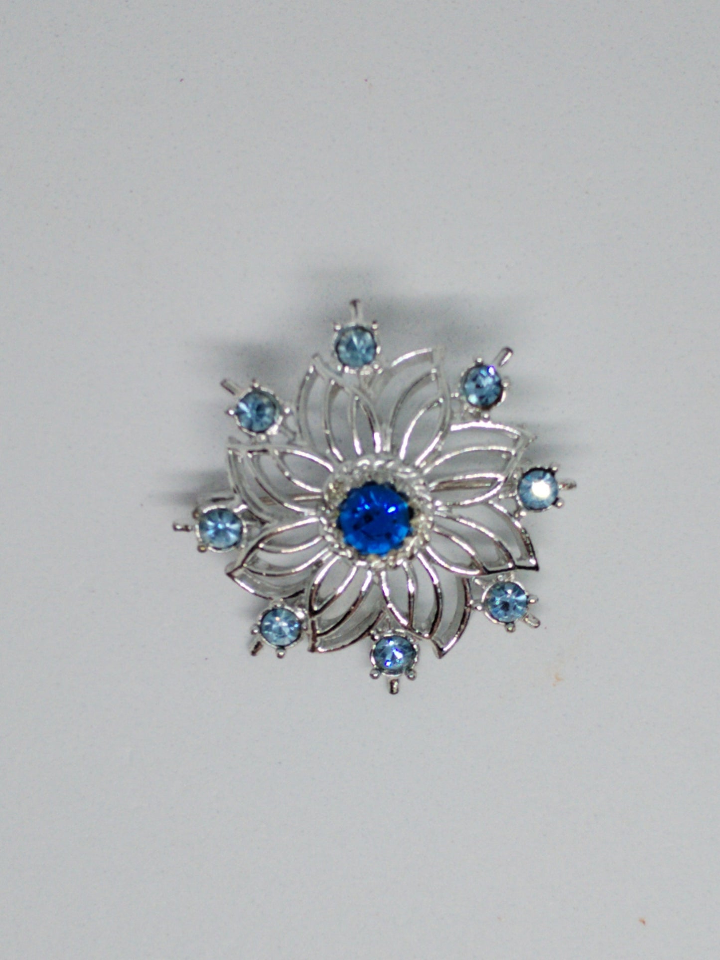 Vintage silver & blue crystal brooch