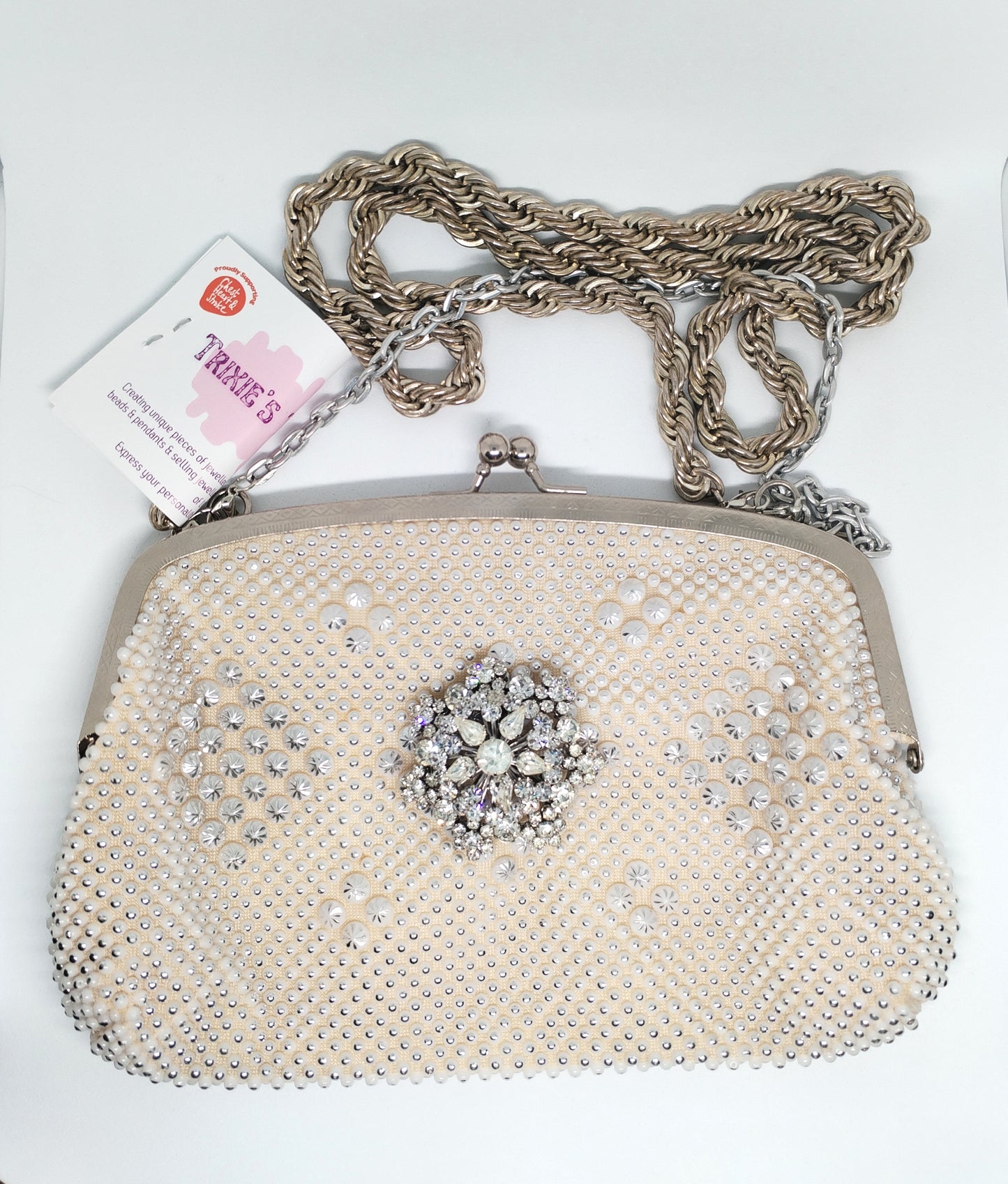 Vintage reworked cream & sparkly bag