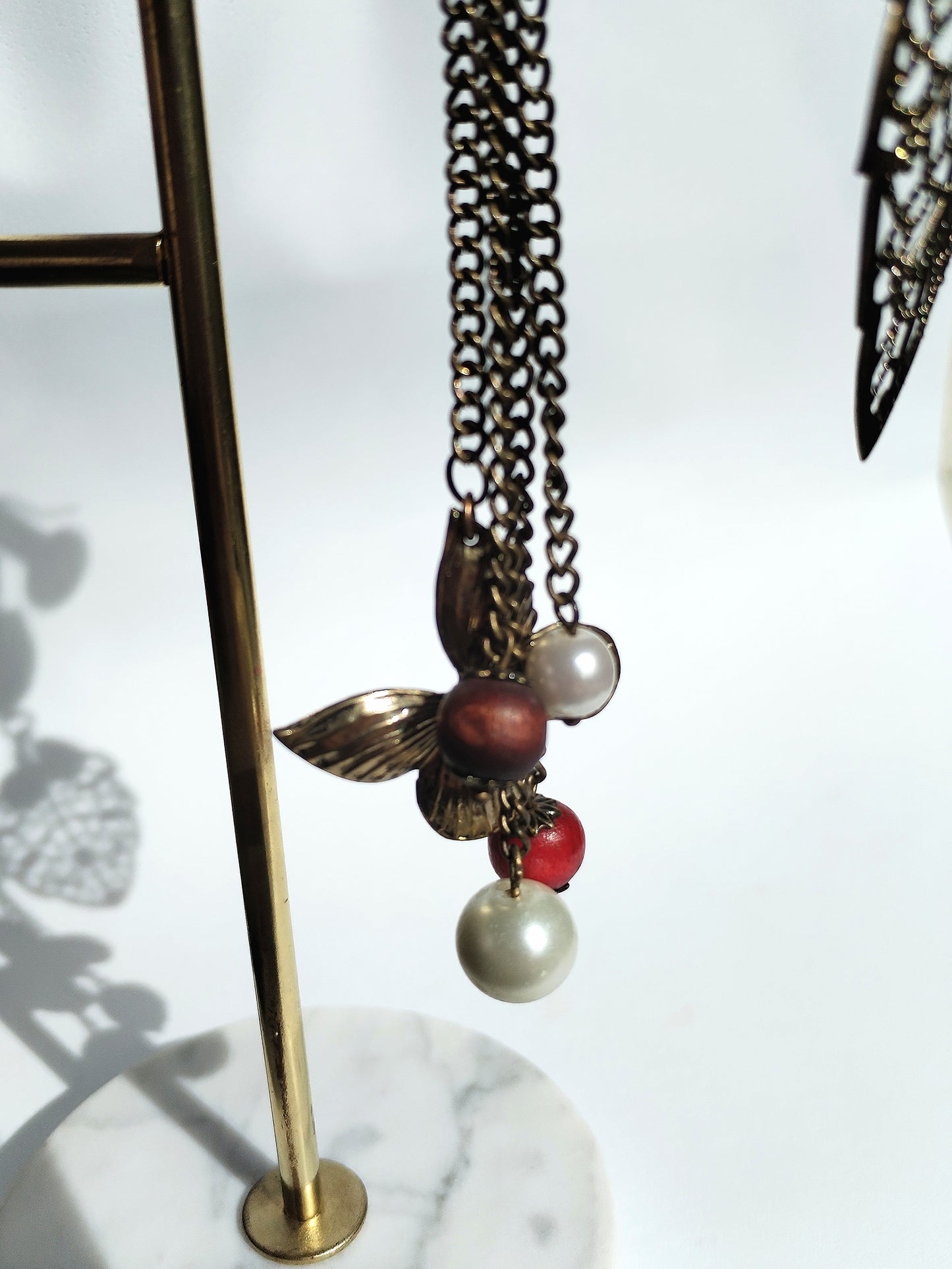 Butterfly & leaf reworked earrings & faux pearl studs