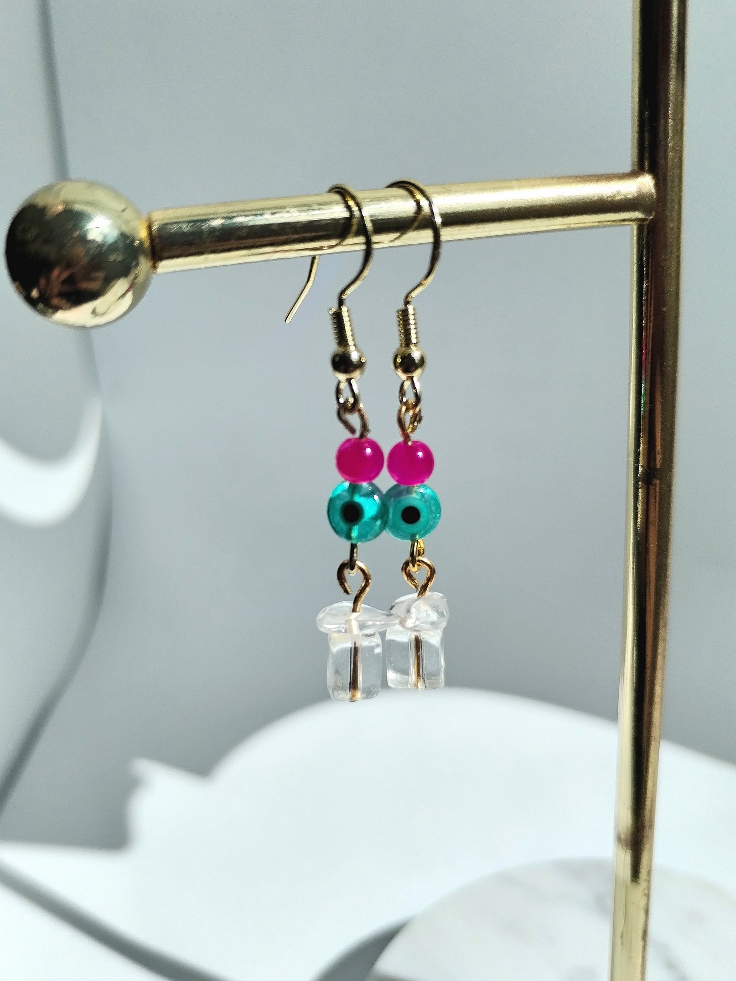 Pink & green drop earrings