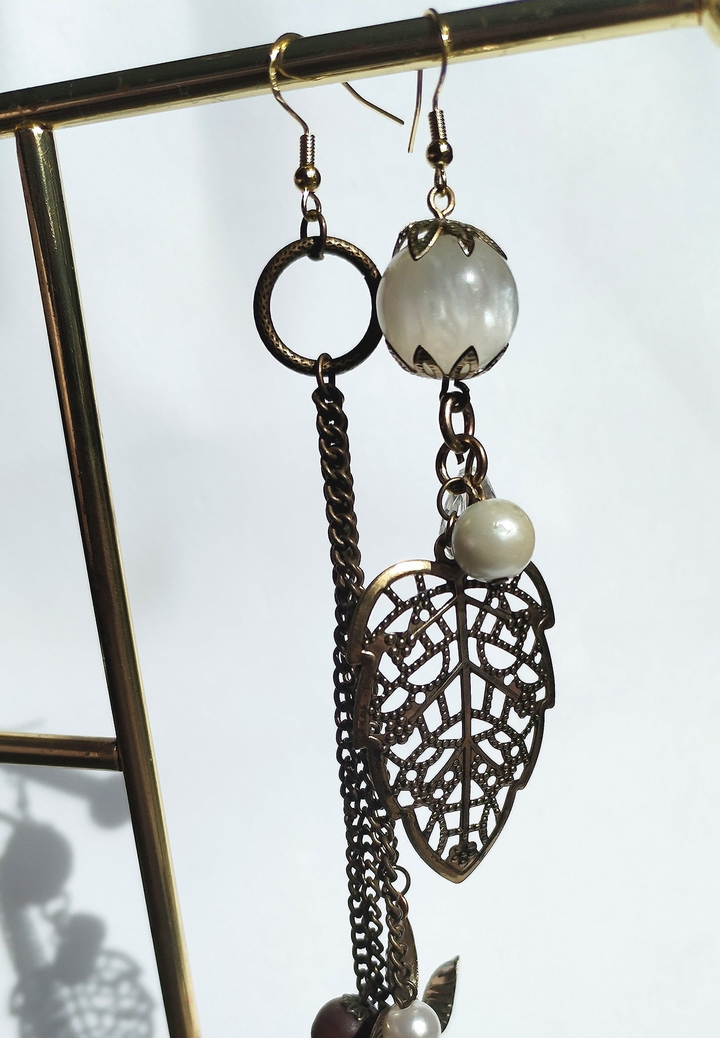 Butterfly & leaf reworked earrings & faux pearl studs