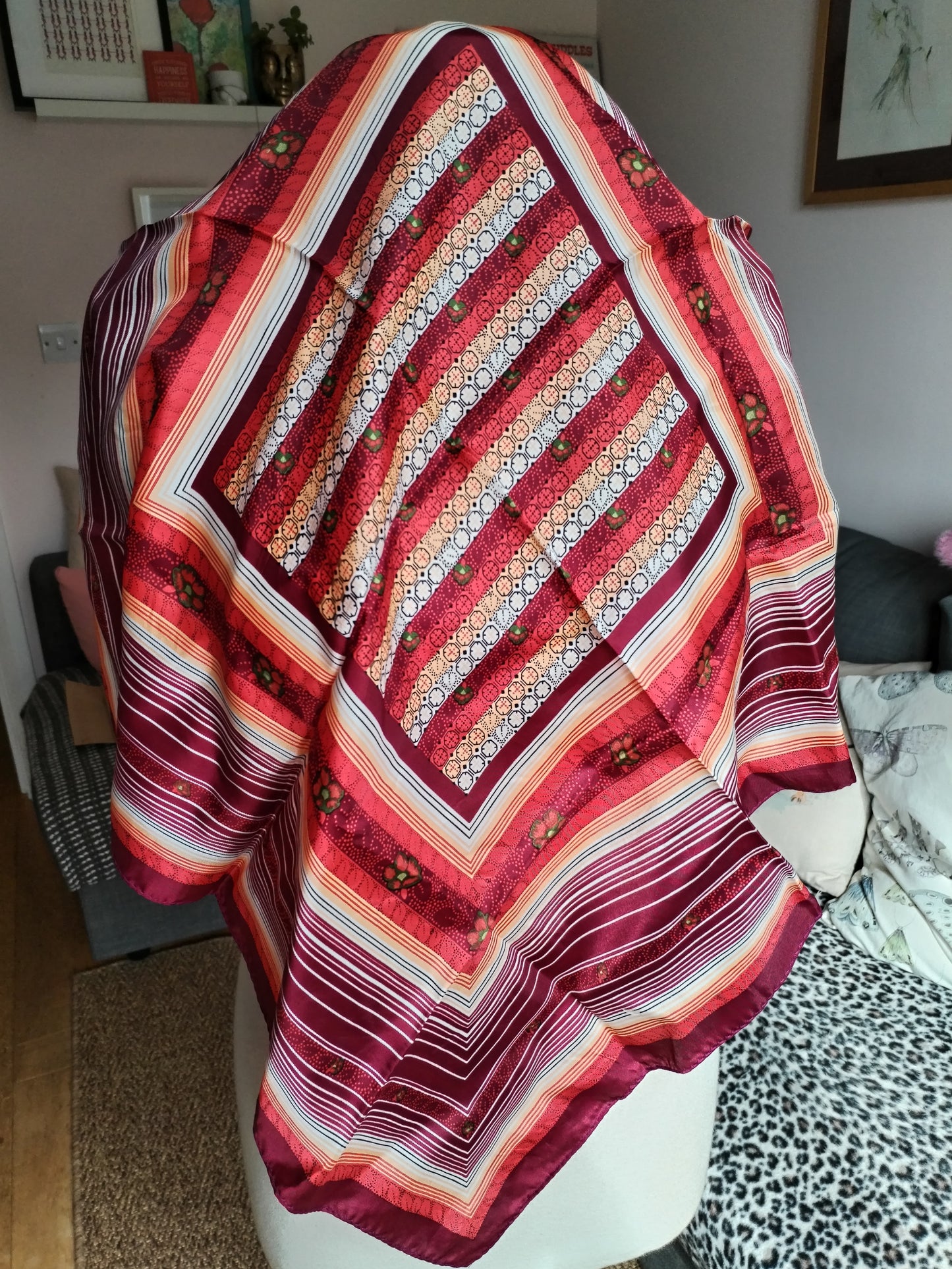 Hand painted vintage red scarf