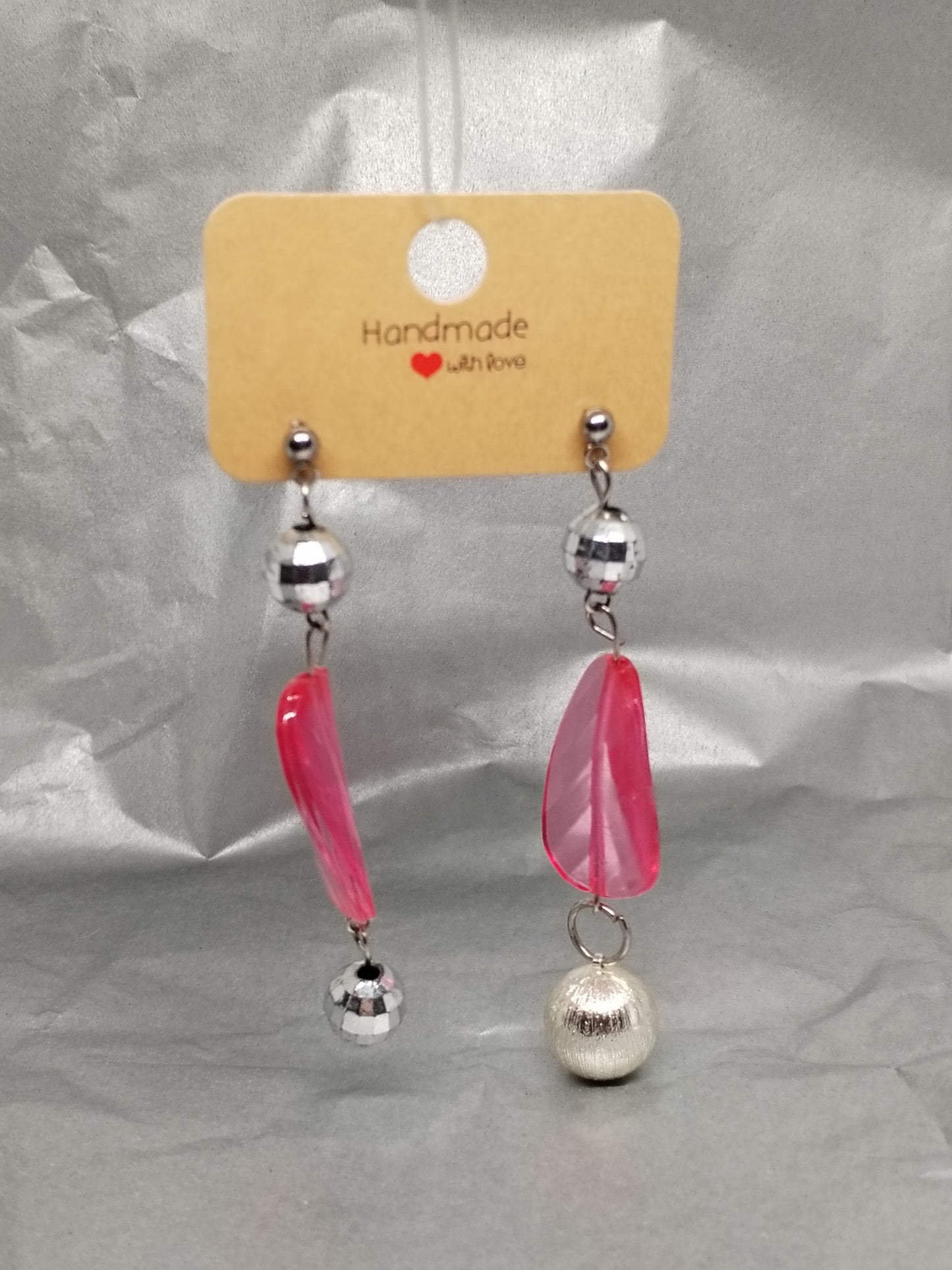 Pink reworked disco earrings