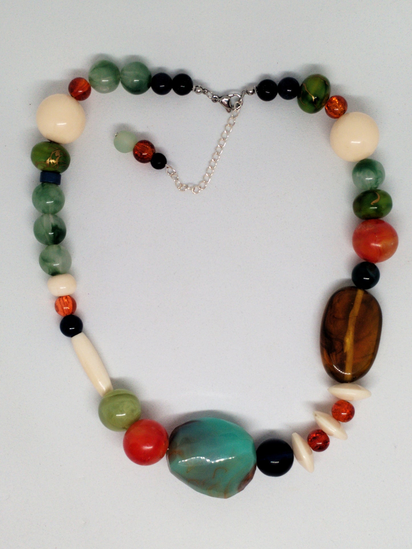Turquoise, green & amber necklace
