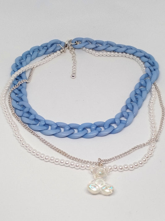 Blue & silver teddy multi chain necklace