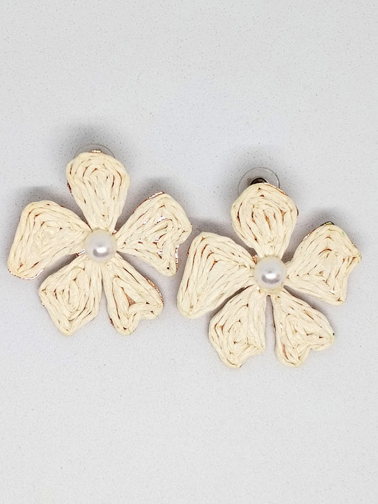 Cream flower statement earrings