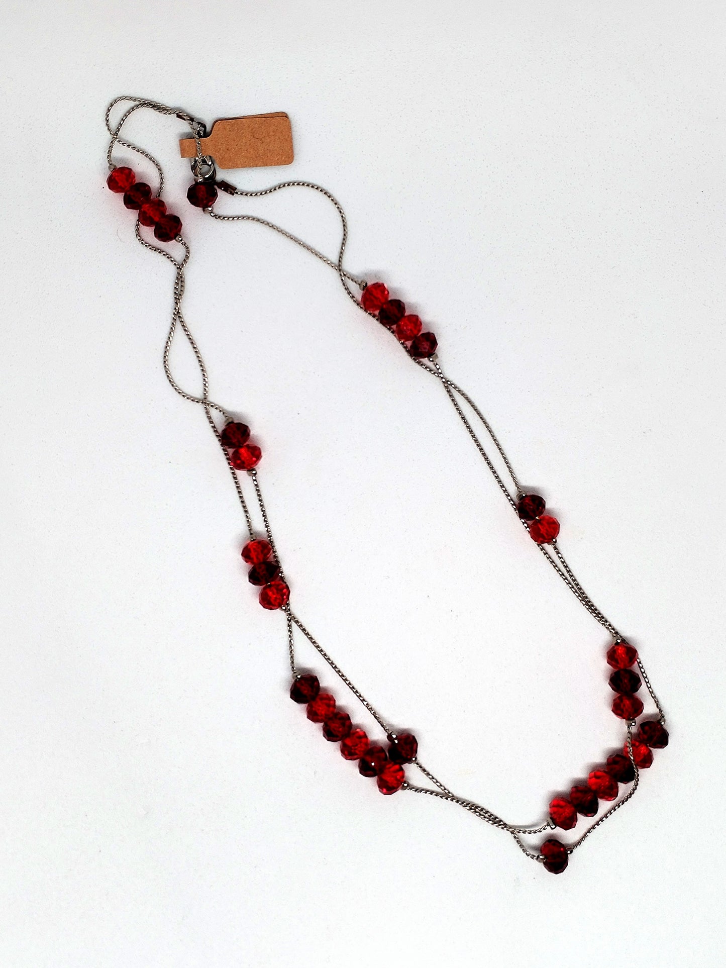 Silver & red long necklace