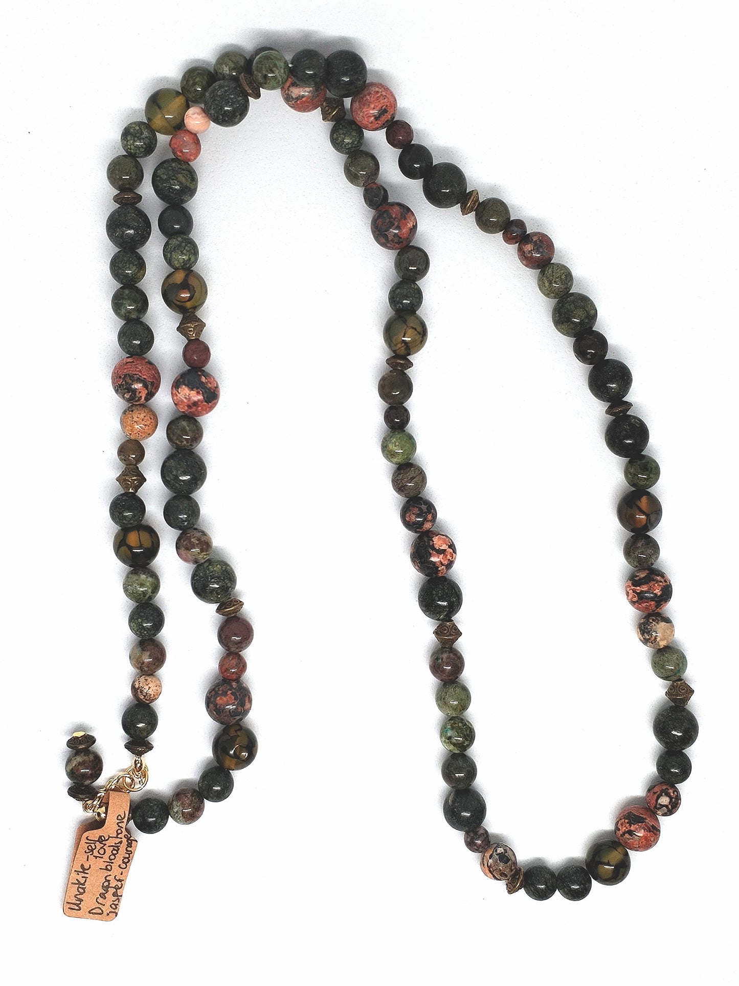 Unakite & jasper long beaded necklace