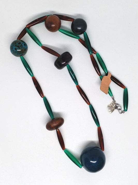 Long turquoise & brown beaded necklace