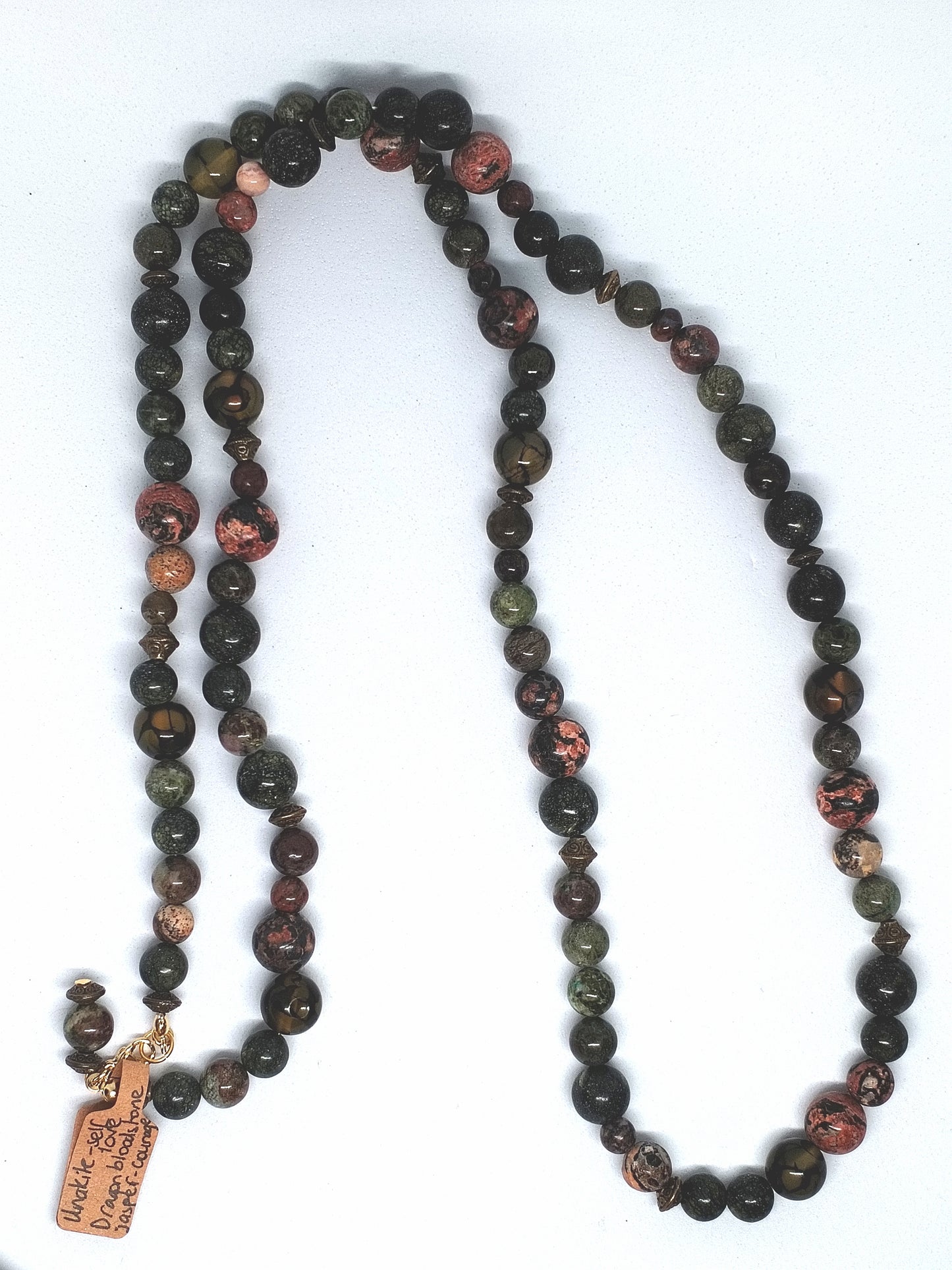 Unakite & jasper long beaded necklace