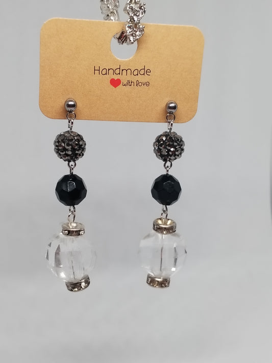 Black & crystal sparkly drop earrings